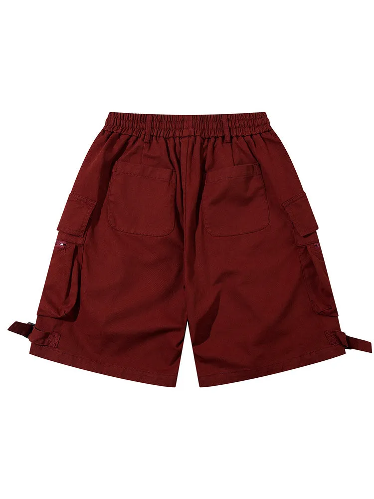 Retro Pocket Zipper Drawstring Cargo Shorts