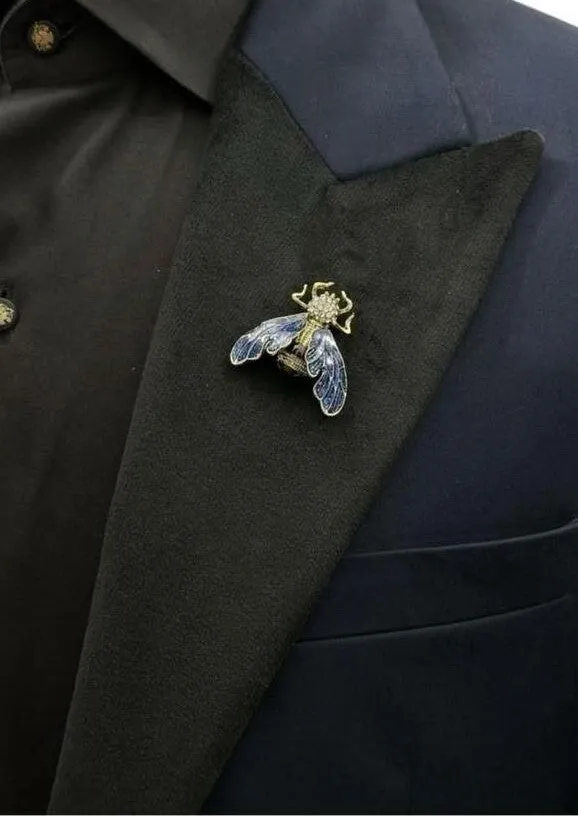 Royal Blue Color Bee Shaped Metal Brooch