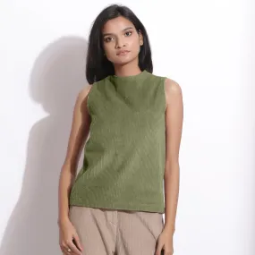 Sage Green Warm Cotton Corduroy Funnel Neck Top