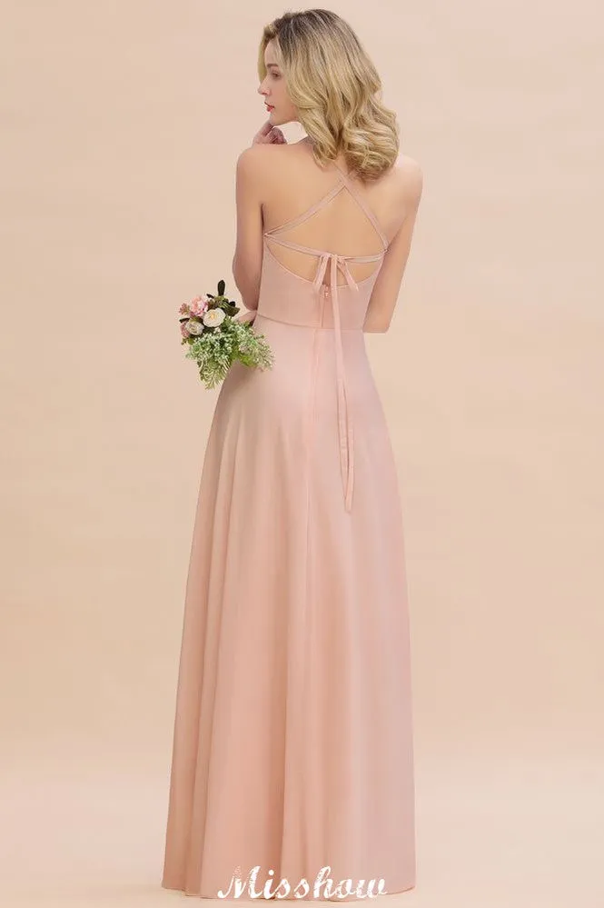 Stylish Chiffon Straps Sleeveless Floor-Length A-Line Ruffles Bridesmaid Dress