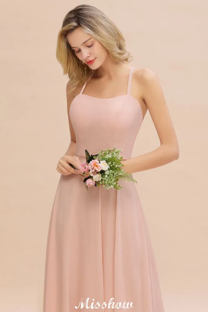 Stylish Chiffon Straps Sleeveless Floor-Length A-Line Ruffles Bridesmaid Dress