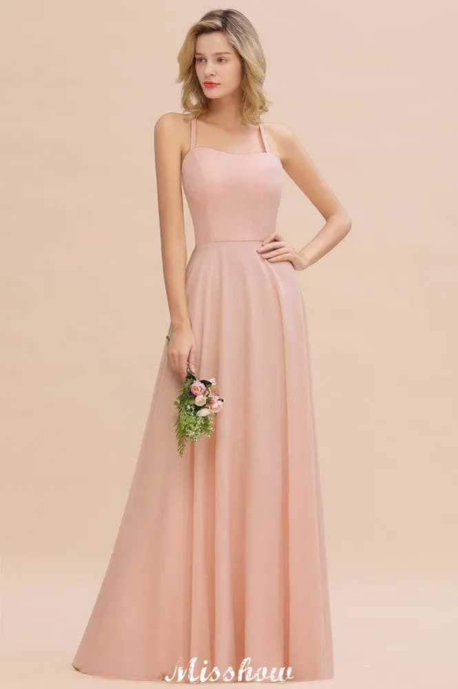 Stylish Chiffon Straps Sleeveless Floor-Length A-Line Ruffles Bridesmaid Dress