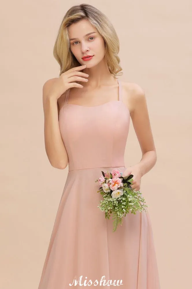 Stylish Chiffon Straps Sleeveless Floor-Length A-Line Ruffles Bridesmaid Dress