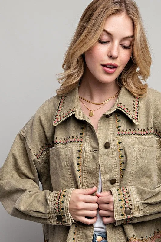 Sweet Generis Embroidered Washed Cotton Jacket