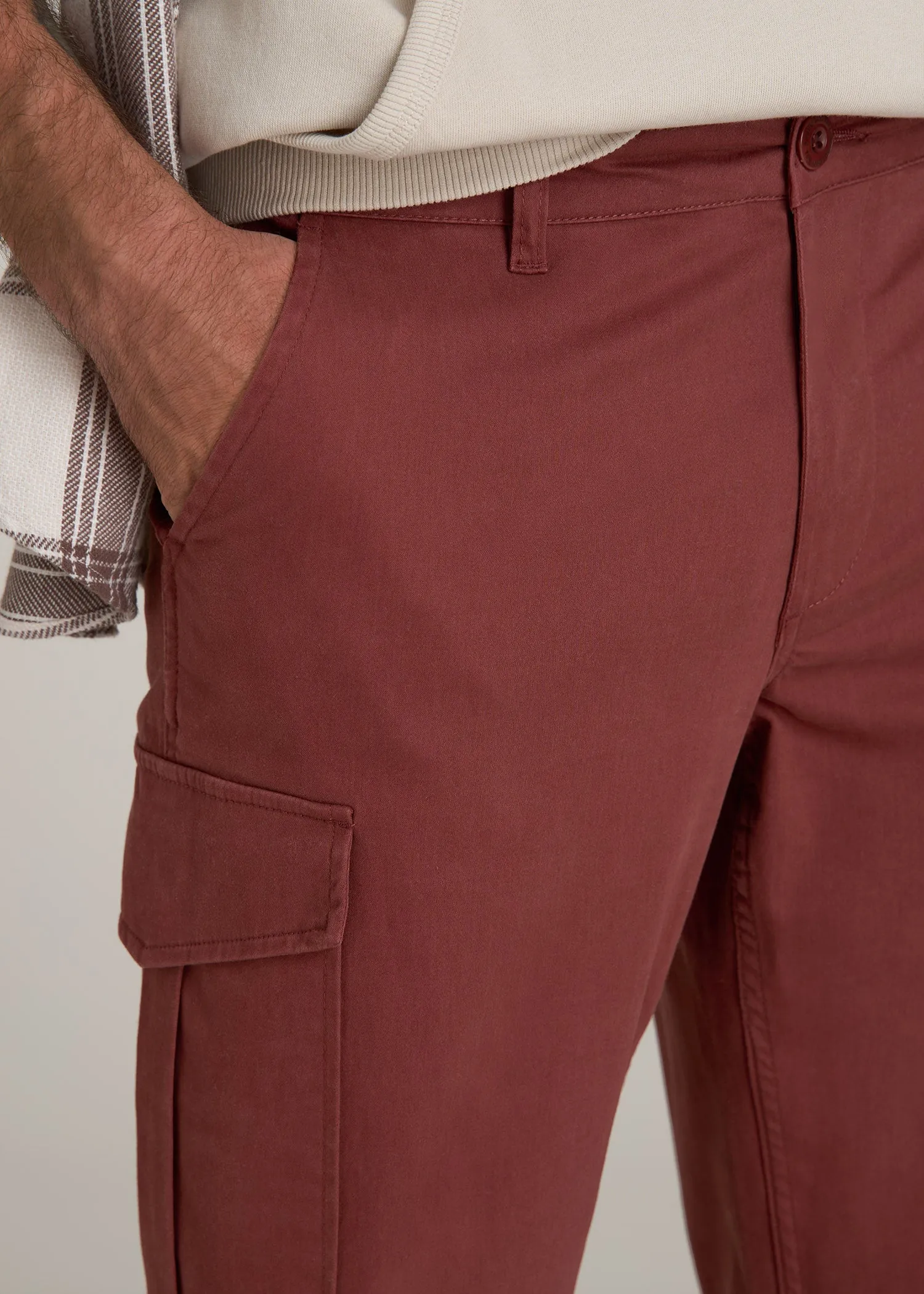 TAPERED-FIT Stretch Cotton Cargo Jogger Pants for Tall Men in Intense Rust