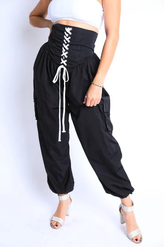 Tie Detailed High Waist Jogger Pants