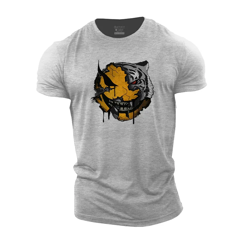 Tiger Smiley Face Print Men's Fitness T-shirts