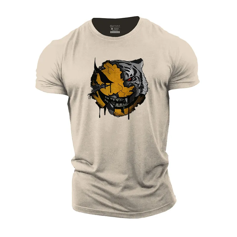 Tiger Smiley Face Print Men's Fitness T-shirts