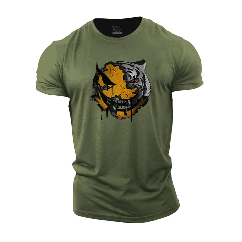 Tiger Smiley Face Print Men's Fitness T-shirts