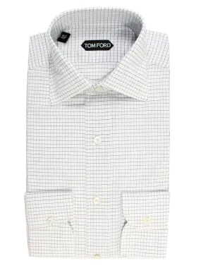 Tom Ford Dress Shirt White Black Graph Check 39 - 15 1/2 Slim Fit REDUCED SALE