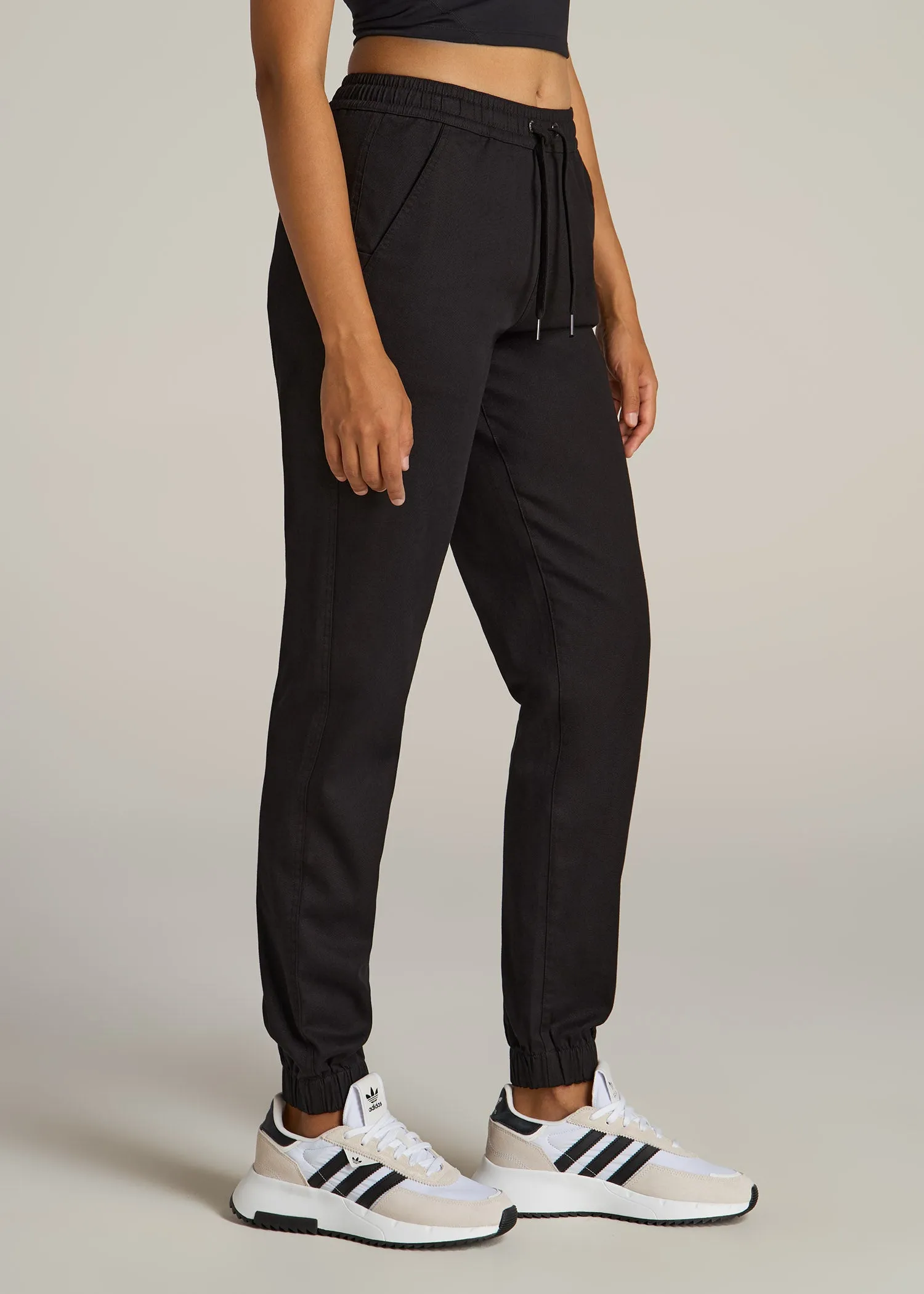 Twill Jogger Pants for Tall Women in Black