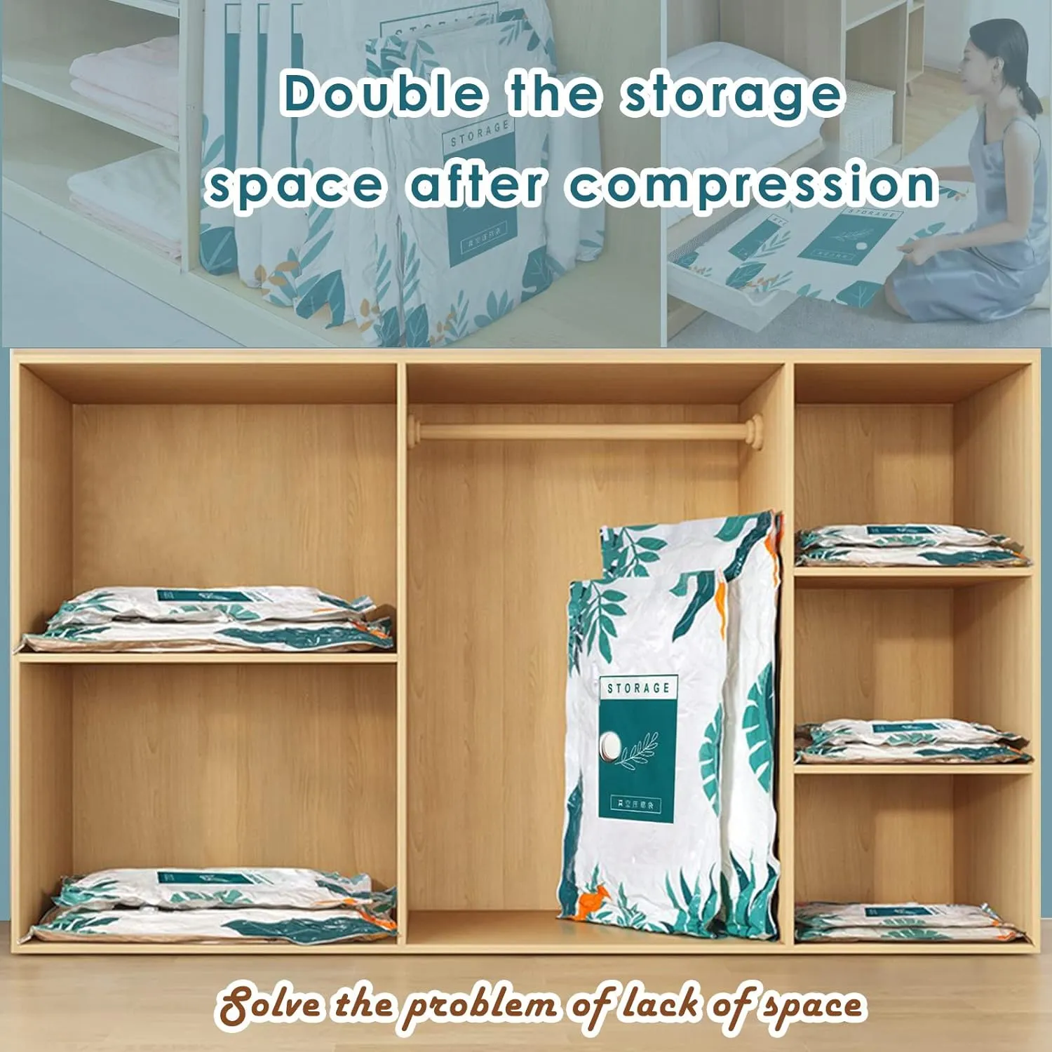 Vacuum Reusable Compression Bag For Storage Organizing Clothes