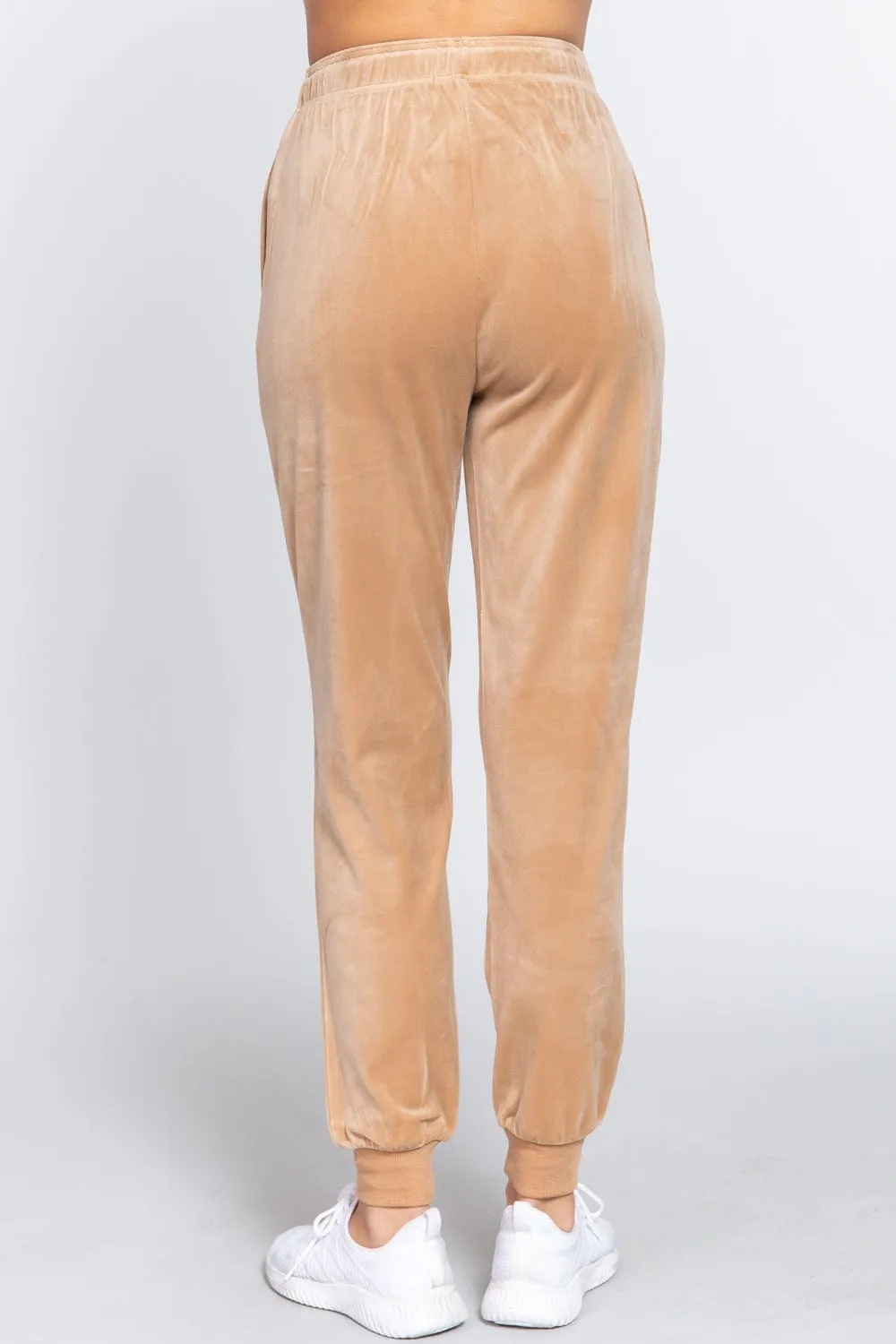 Waist Elastic Velour Long Jogger Pants