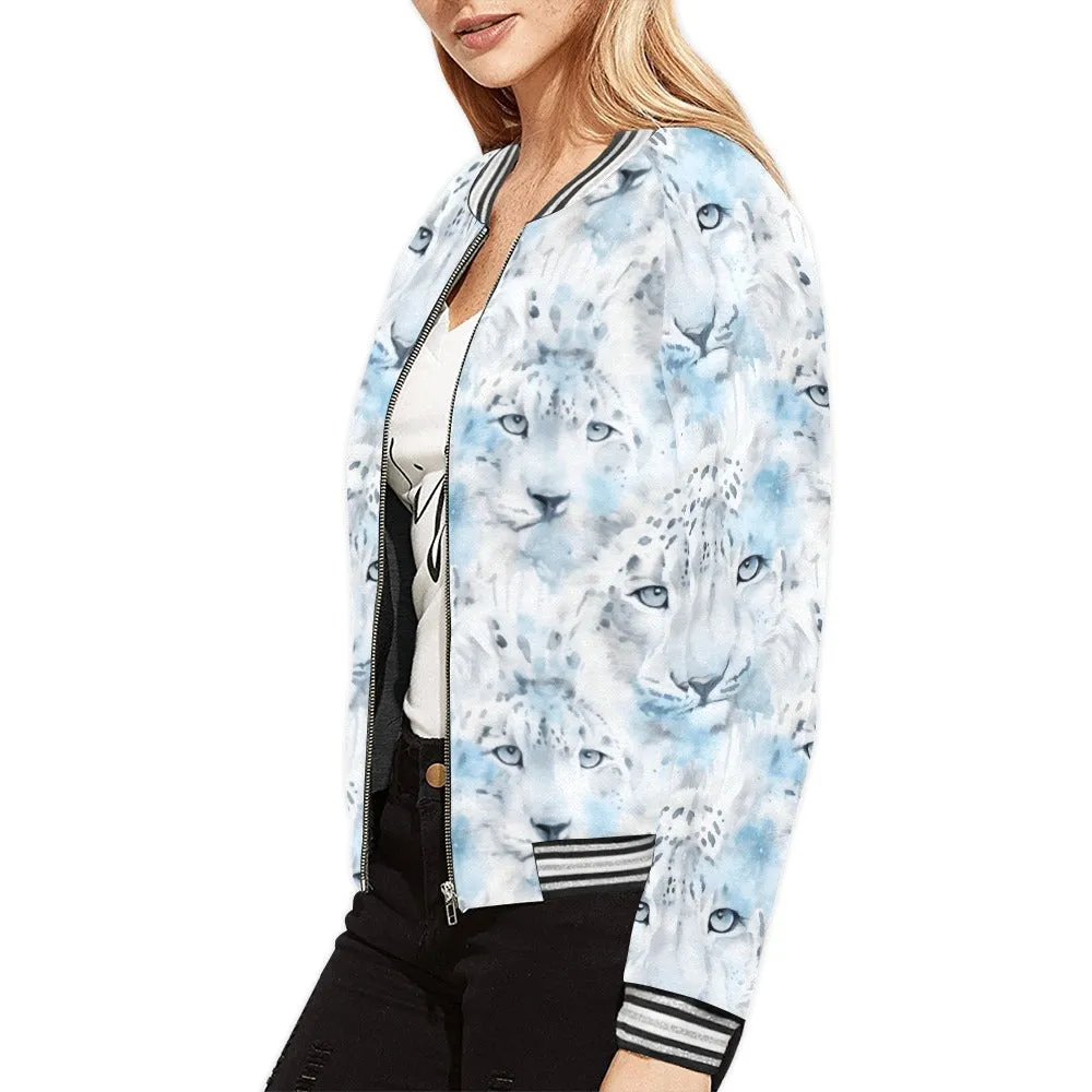 White Leopard Bomber Jacket for Women