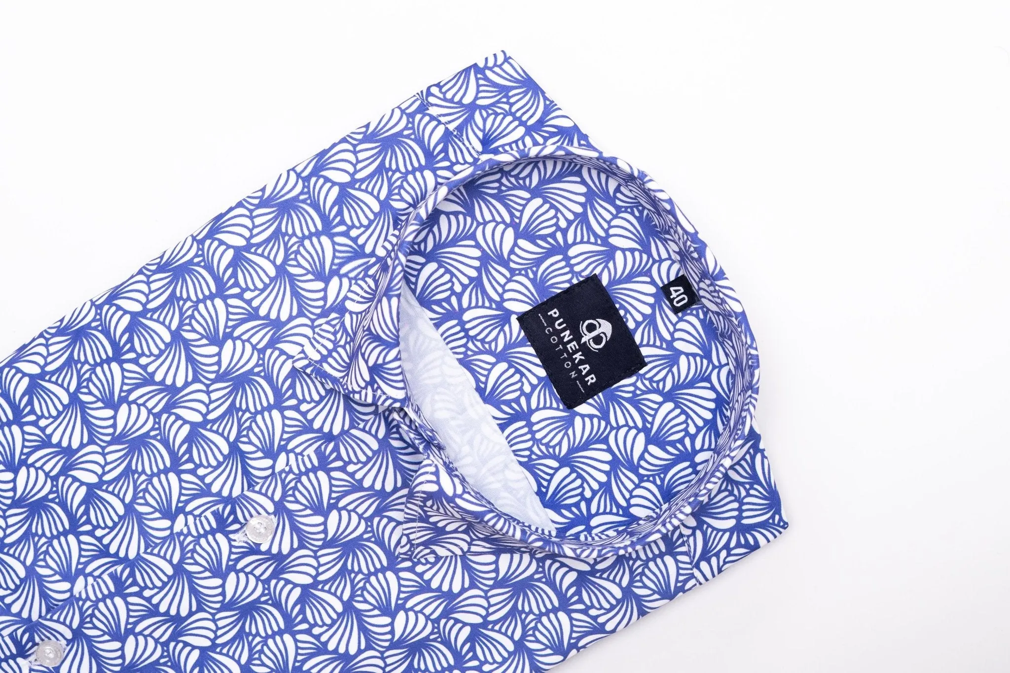 White Navy Blue Color Leaf Printed Shirt For Men