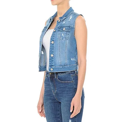 Women Stretch Destructed Distressed Denim Vest