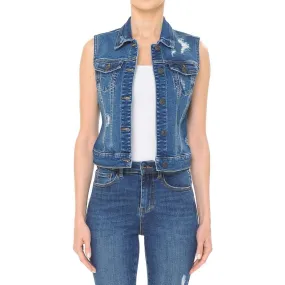 Women Stretch Destructed Distressed Denim Vest