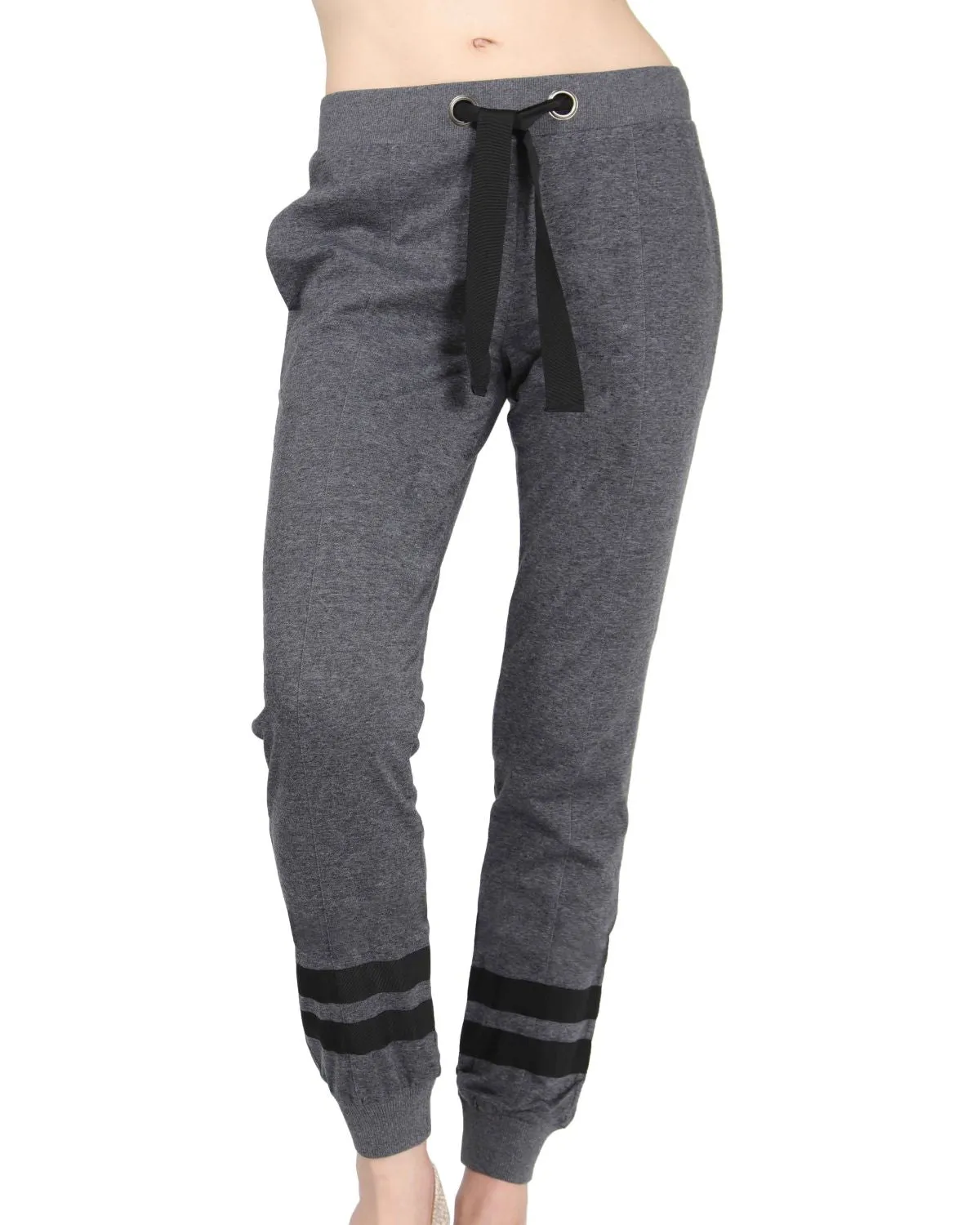 Women's Cotton Blend Jogger Pants with Contrast Ribbon Stripes