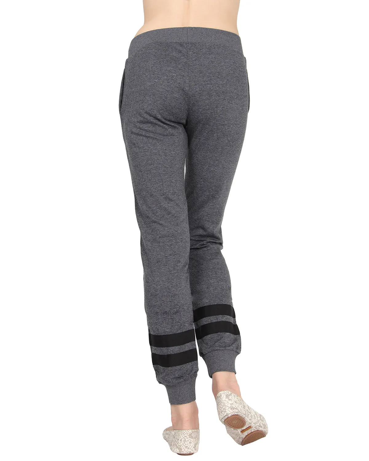 Women's Cotton Blend Jogger Pants with Contrast Ribbon Stripes