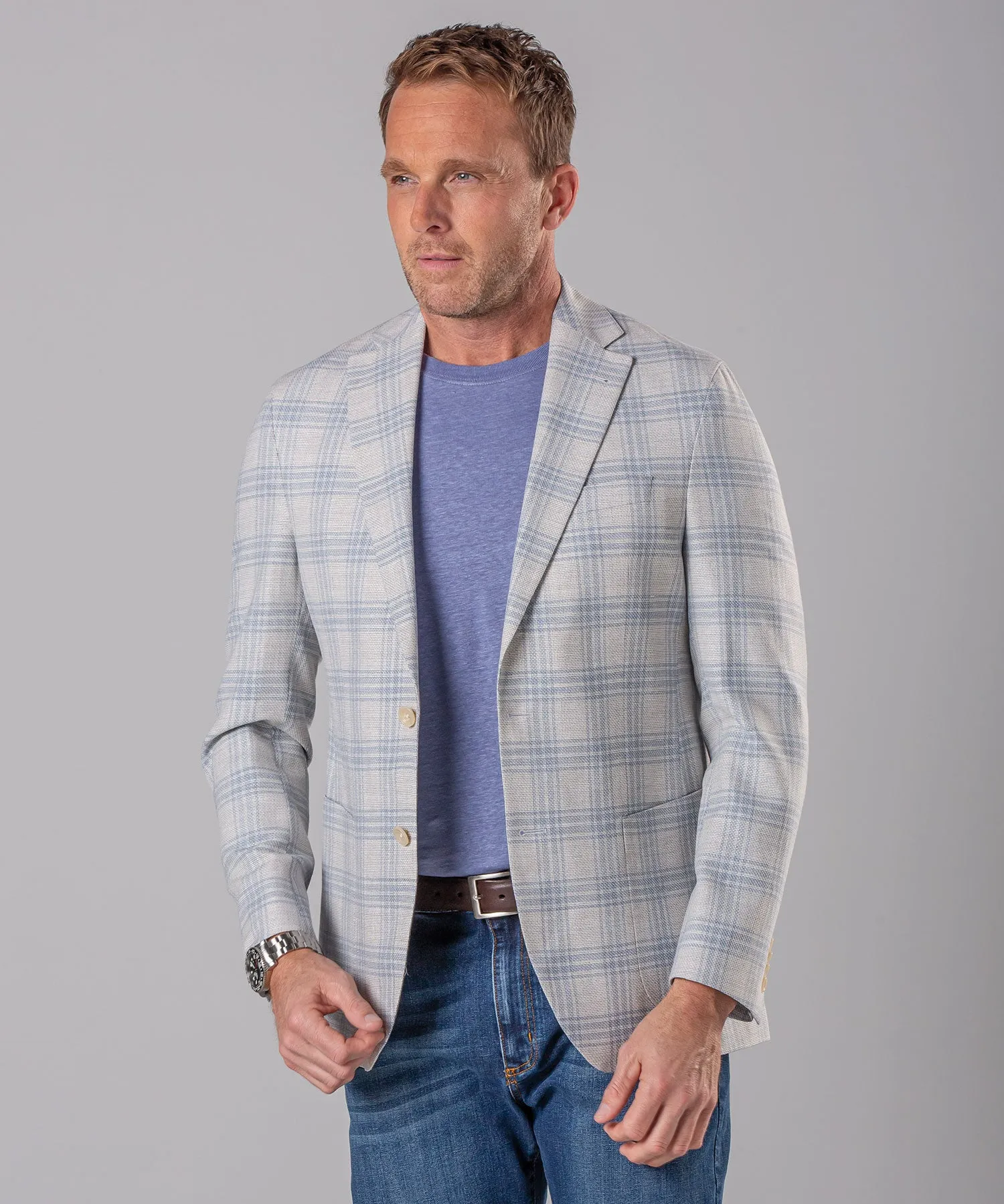 Wool-Linen-Cotton Windowpane Sport Coat