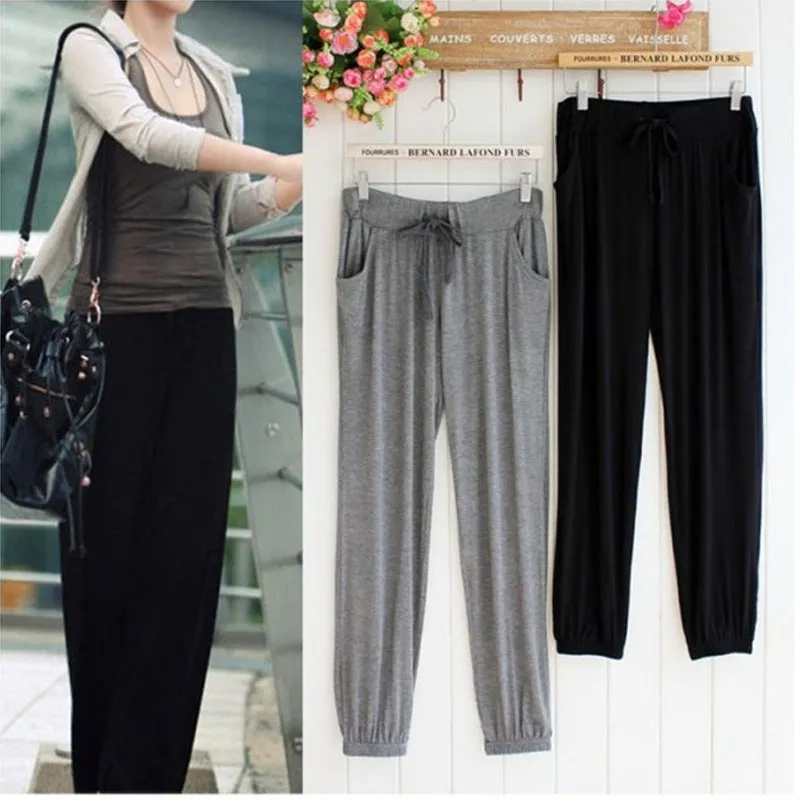 Yoga Pants Women Summer Wide Leg Modal Loose Drawstring Jogger Sporty Casual Pants